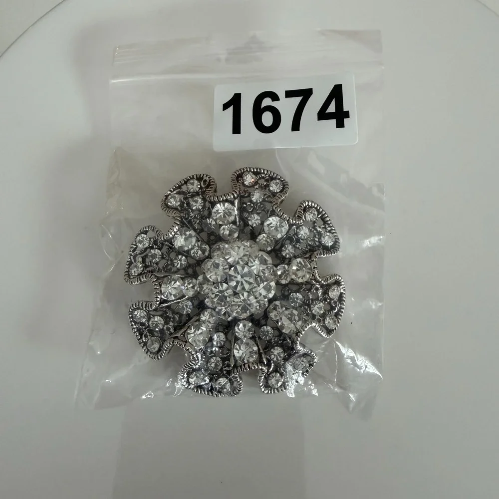 Vintage Rhinestone Statement Ruffle Edge Brooch Sparkle Silver Tone Clear Stones
